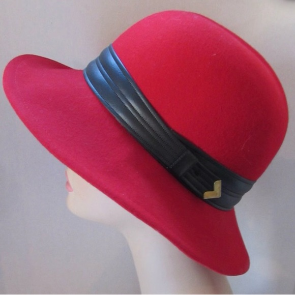 Doeskin Felt Geo.W. Bollman & Co Hat, 100% wool, cherry red, w/black strap - Picture 1 of 9